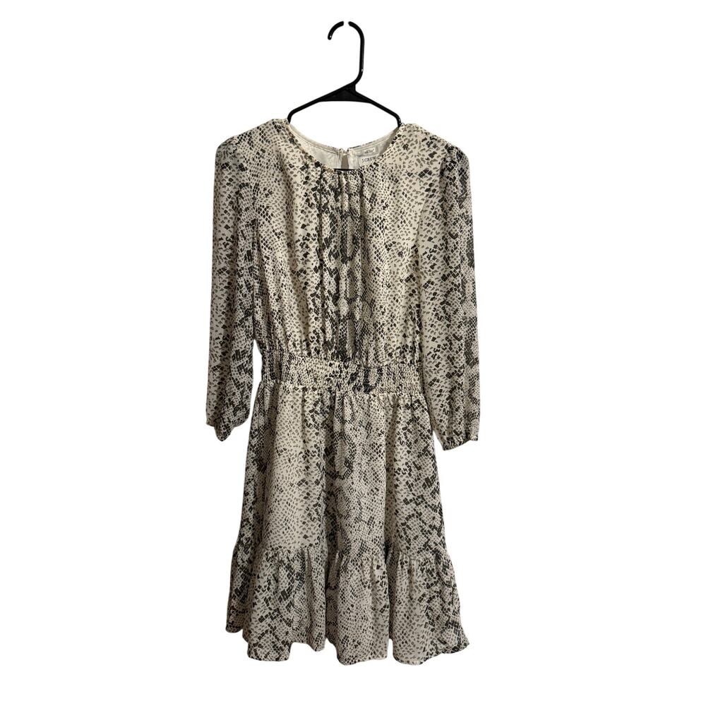 J. Crew Black and White Snakeskin Print smocked-waist dress